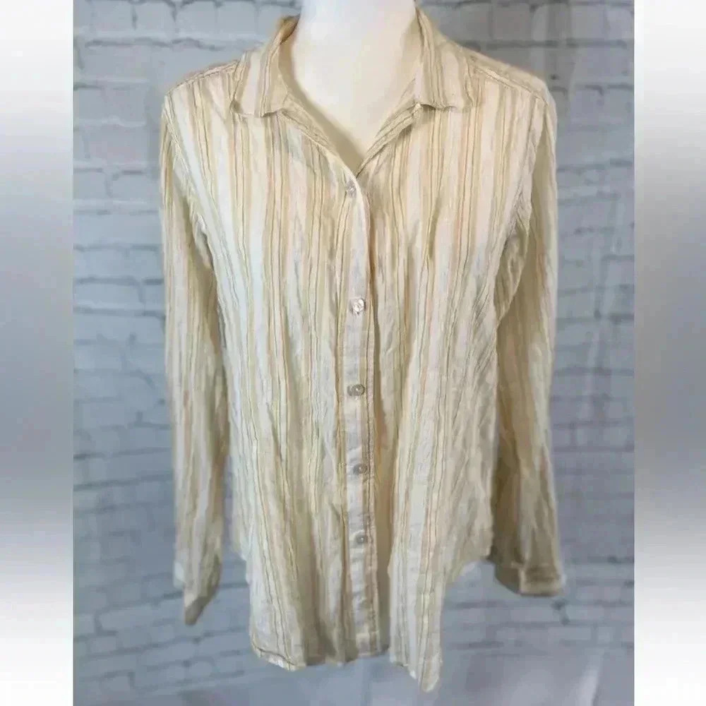 CBK Abercrombie & Fitch‎ Woman’s L Long Sleeve Crinkle Top Yellow White shirt